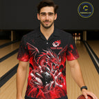 Custom Red Flaming Dragon Bowling Hawaiian Shirt And, Bowling Team Button Up Jersey