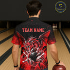 Custom Red Flaming Dragon Bowling Hawaiian Shirt And, Bowling Team Button Up Jersey