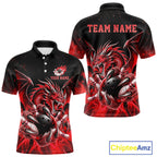 Custom Red Flaming Dragon Bowling Jersey Custom Bowling League Team Shirts Polo & 1/4 Zip