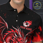 Custom Red Flaming Dragon Bowling Jersey Custom Bowling League Team Shirts Polo & 1/4 Zip