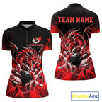 Custom Red Flaming Dragon Bowling Jersey Custom Bowling League Team Shirts Polo & 1/4 Zip