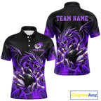 Custom Purple Flaming Dragon Bowling Jersey Custom Bowling League Team Shirt Polo, 1/4 Zip