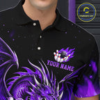 Custom Purple Flaming Dragon Bowling Jersey Custom Bowling League Team Shirt Polo, 1/4 Zip