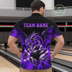 Custom Purple Flaming Dragon Bowling Jersey Custom Bowling League Team Shirt Polo, 1/4 Zip