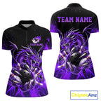 Custom Purple Flaming Dragon Bowling Jersey Custom Bowling League Team Shirt Polo, 1/4 Zip
