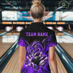Custom Purple Flaming Dragon Bowling Jersey Custom Bowling League Team Shirt Polo, 1/4 Zip