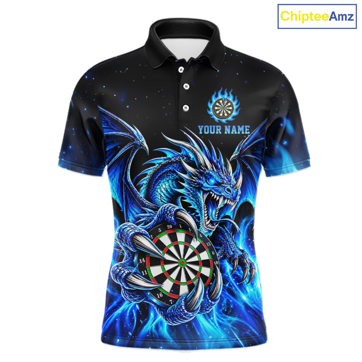Blue Flaming Dragon Darts Shirts Custom Darts League Team Jersey Polo & Quarter Zip
