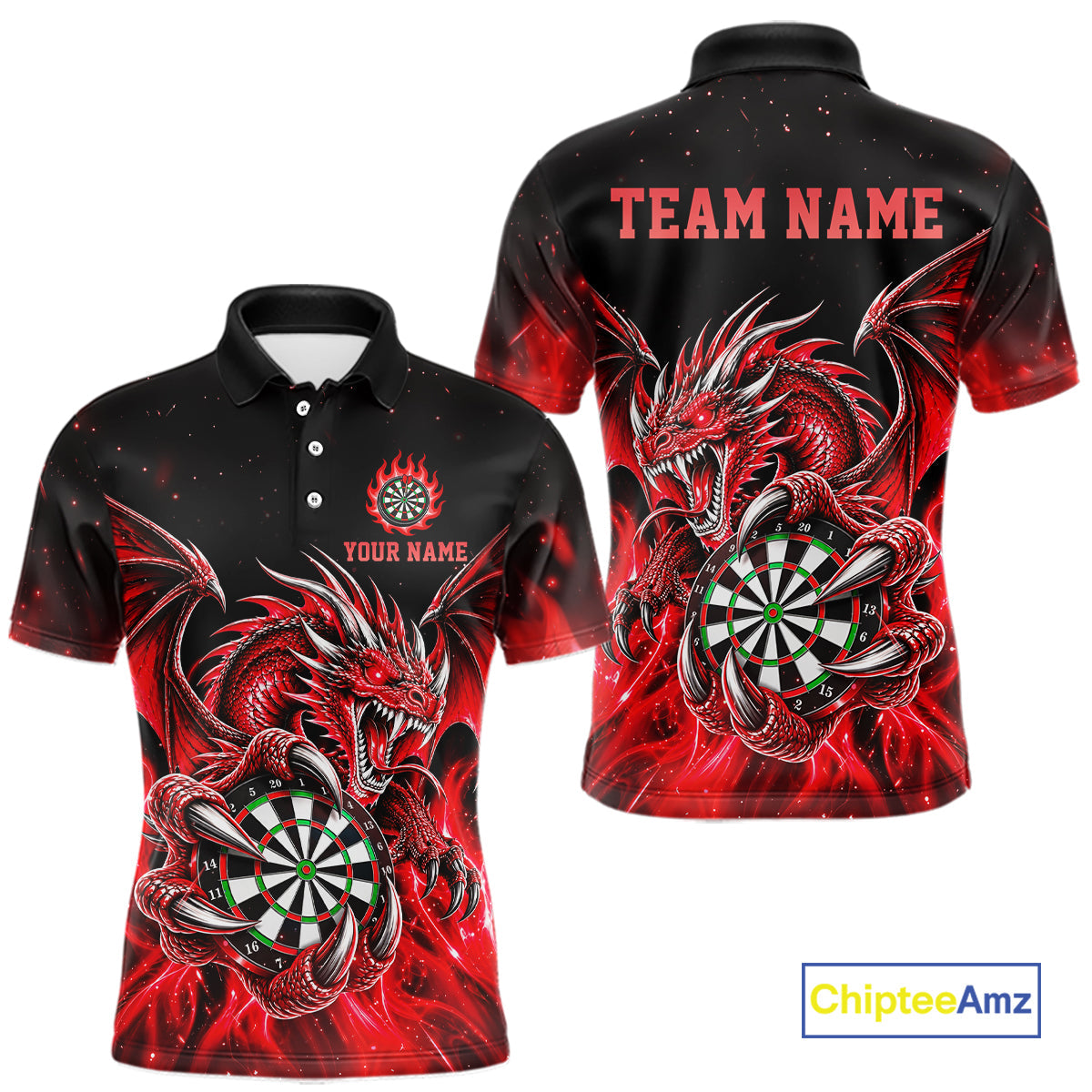 Red Flaming Dragon Darts Shirts Custom Darts League Team Jersey Polo & Quarter Zip