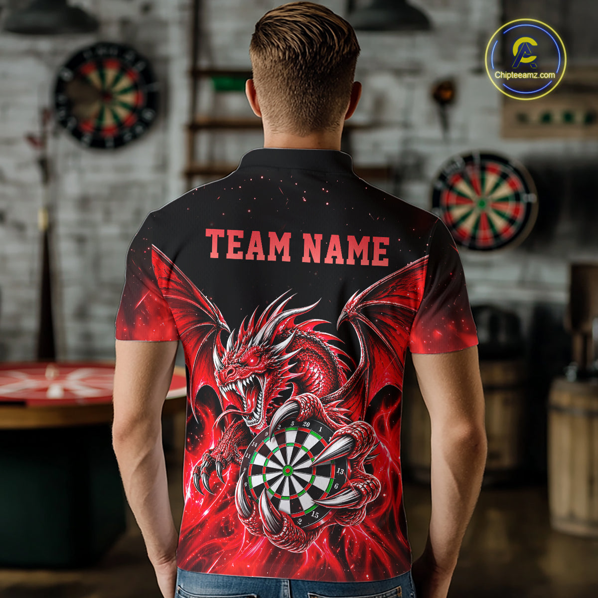 Red Flaming Dragon Darts Shirts Custom Darts League Team Jersey Polo & Quarter Zip