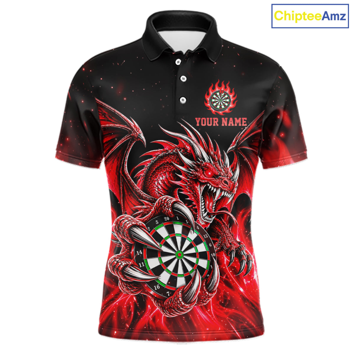 Red Flaming Dragon Darts Shirts Custom Darts League Team Jersey Polo & Quarter Zip