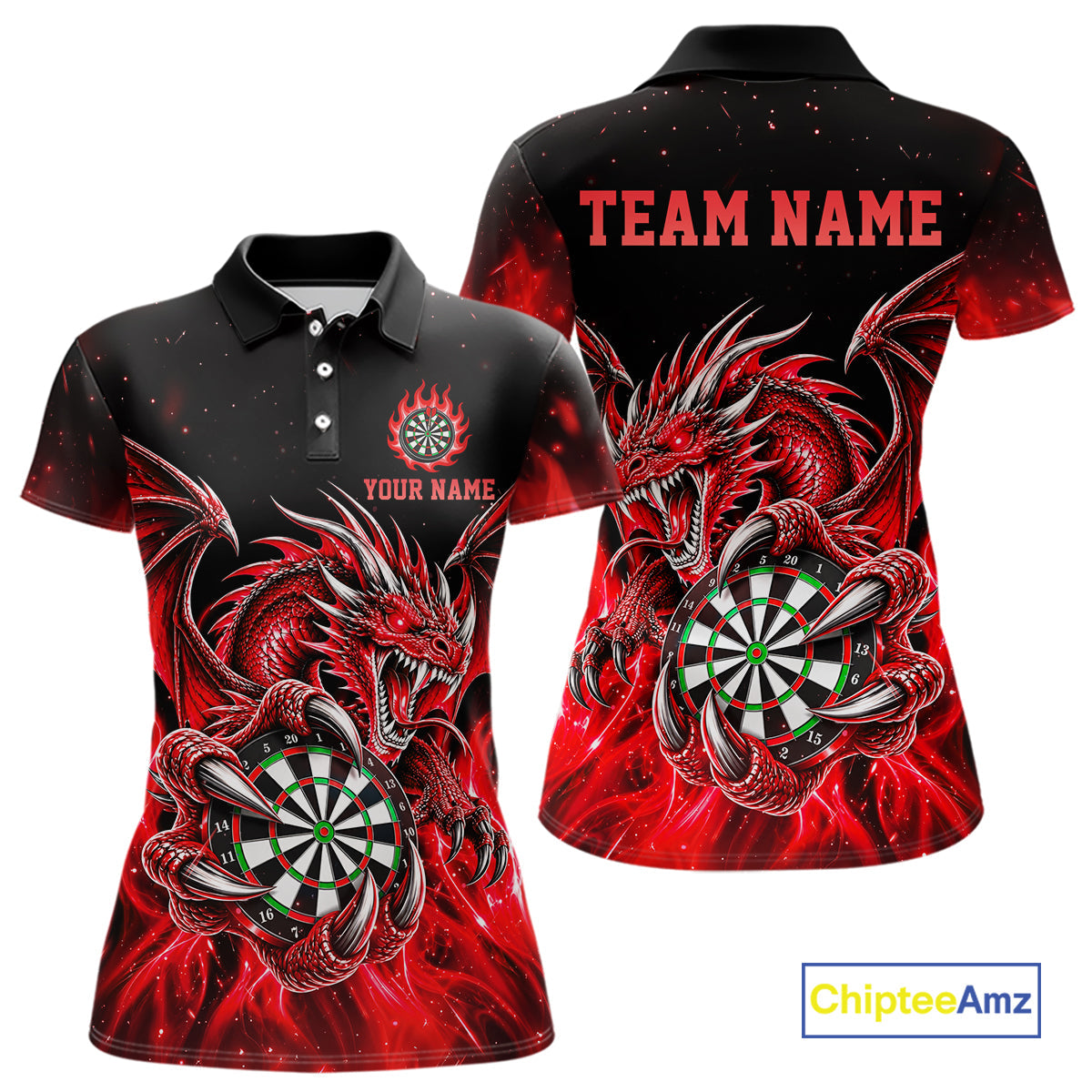 Red Flaming Dragon Darts Shirts Custom Darts League Team Jersey Polo & Quarter Zip