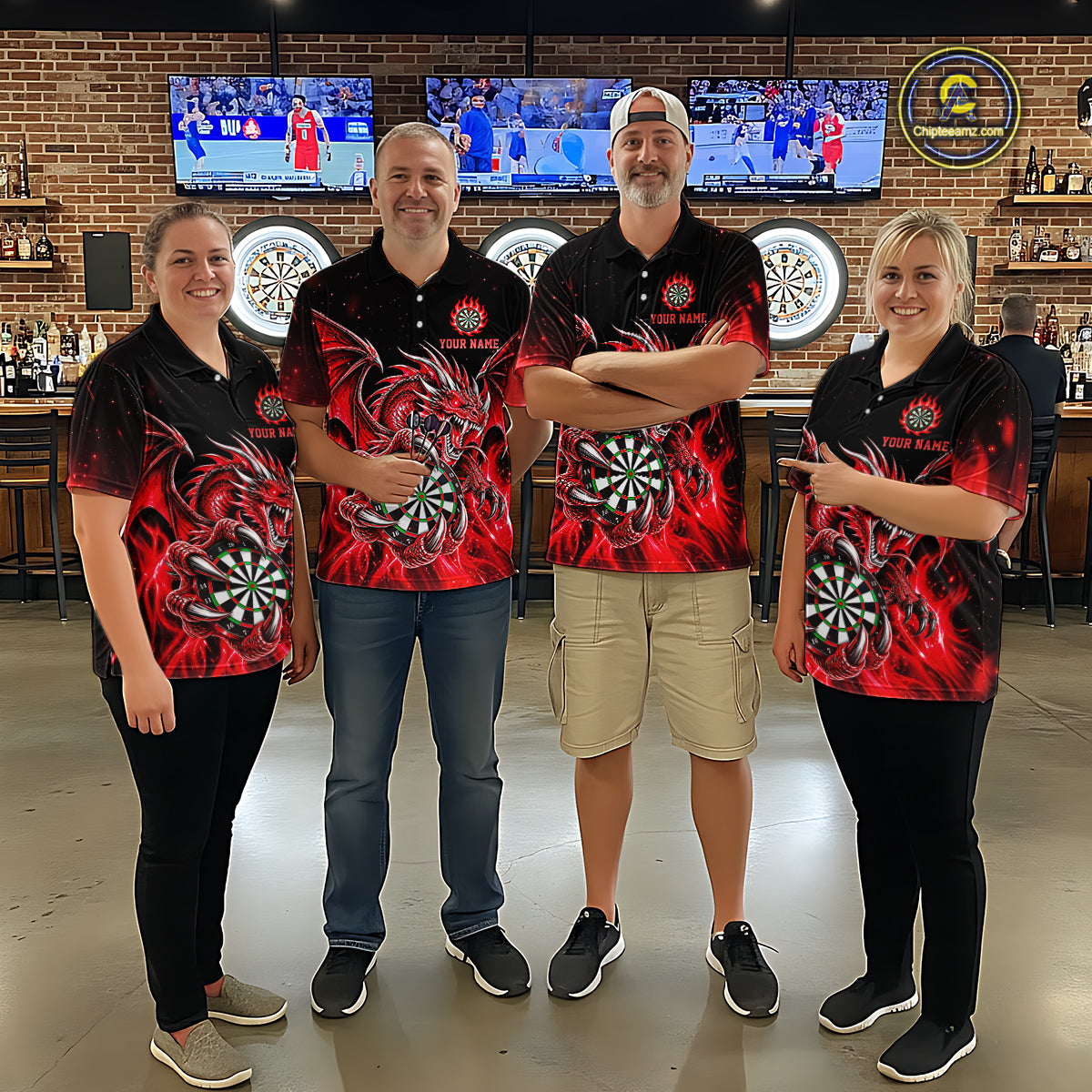 Red Flaming Dragon Darts Shirts Custom Darts League Team Jersey Polo & Quarter Zip