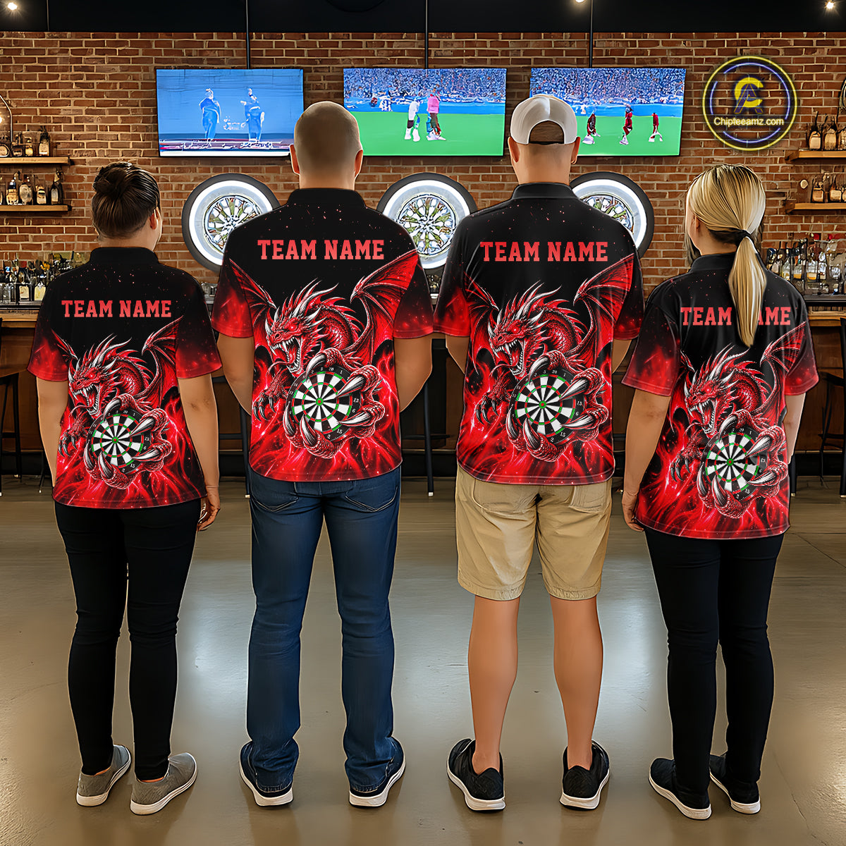 Red Flaming Dragon Darts Shirts Custom Darts League Team Jersey Polo & Quarter Zip