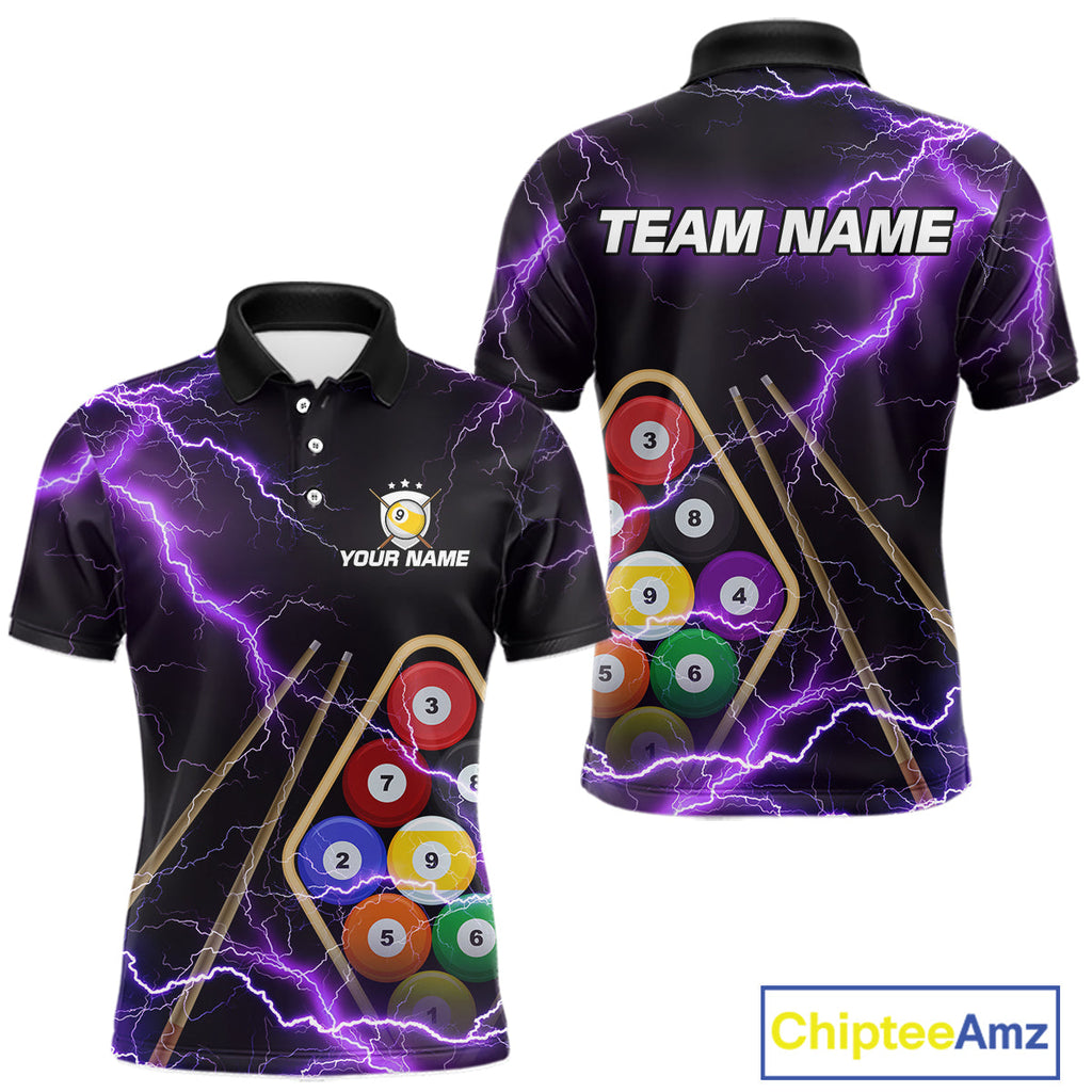 Purple 9 Ball Thunder Lightning Billiard Shirts Custom Pool Team Jersey Polo & 1/4 Zip