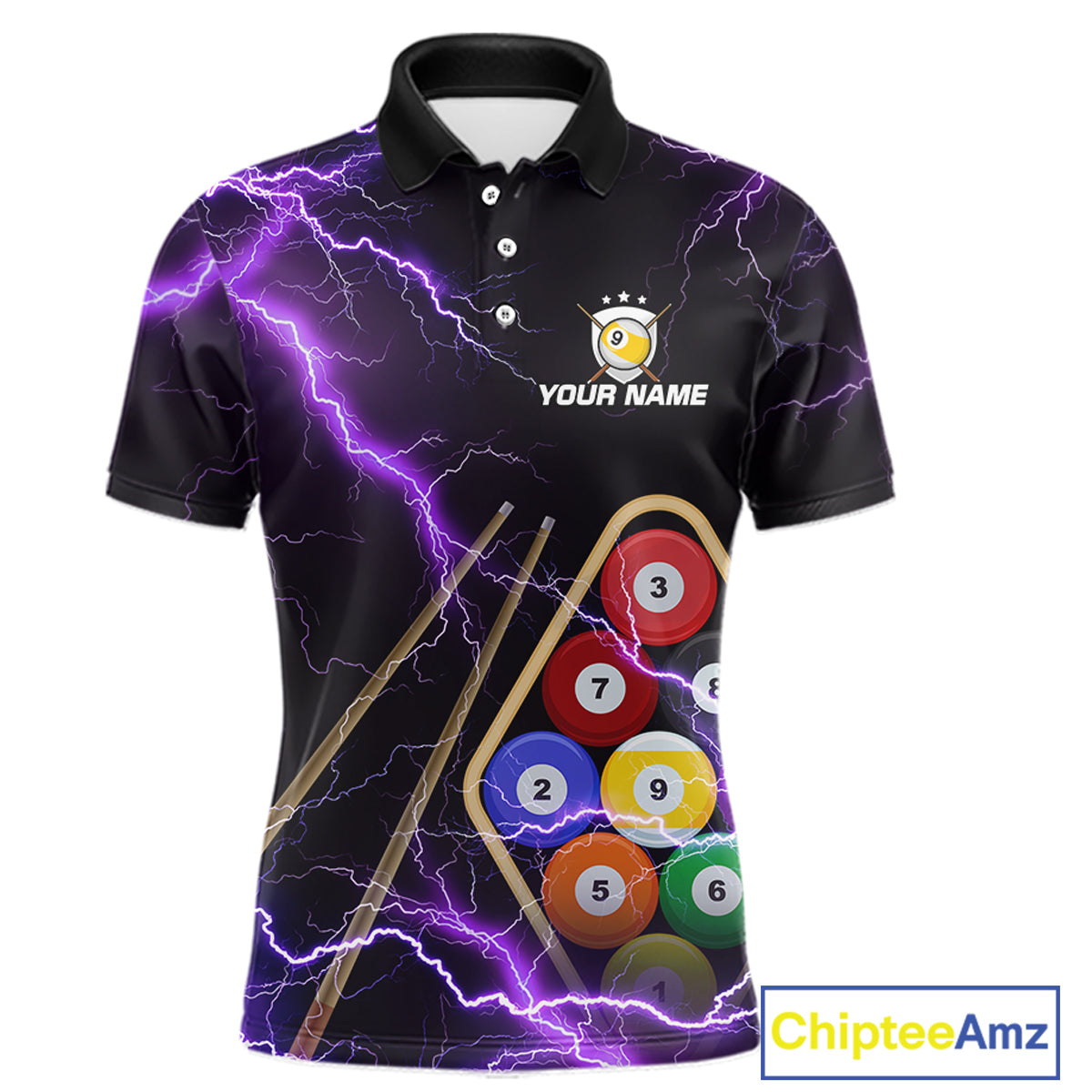 Purple 9 Ball Thunder Lightning Billiard Shirts Custom Pool Team Jersey Polo & 1/4 Zip