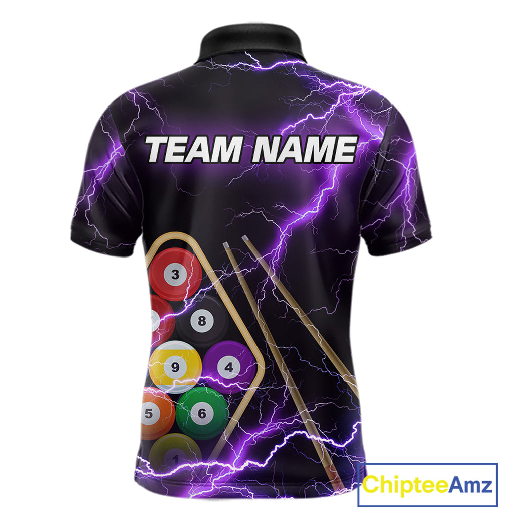 Purple 9 Ball Thunder Lightning Billiard Shirts Custom Pool Team Jersey Polo & 1/4 Zip