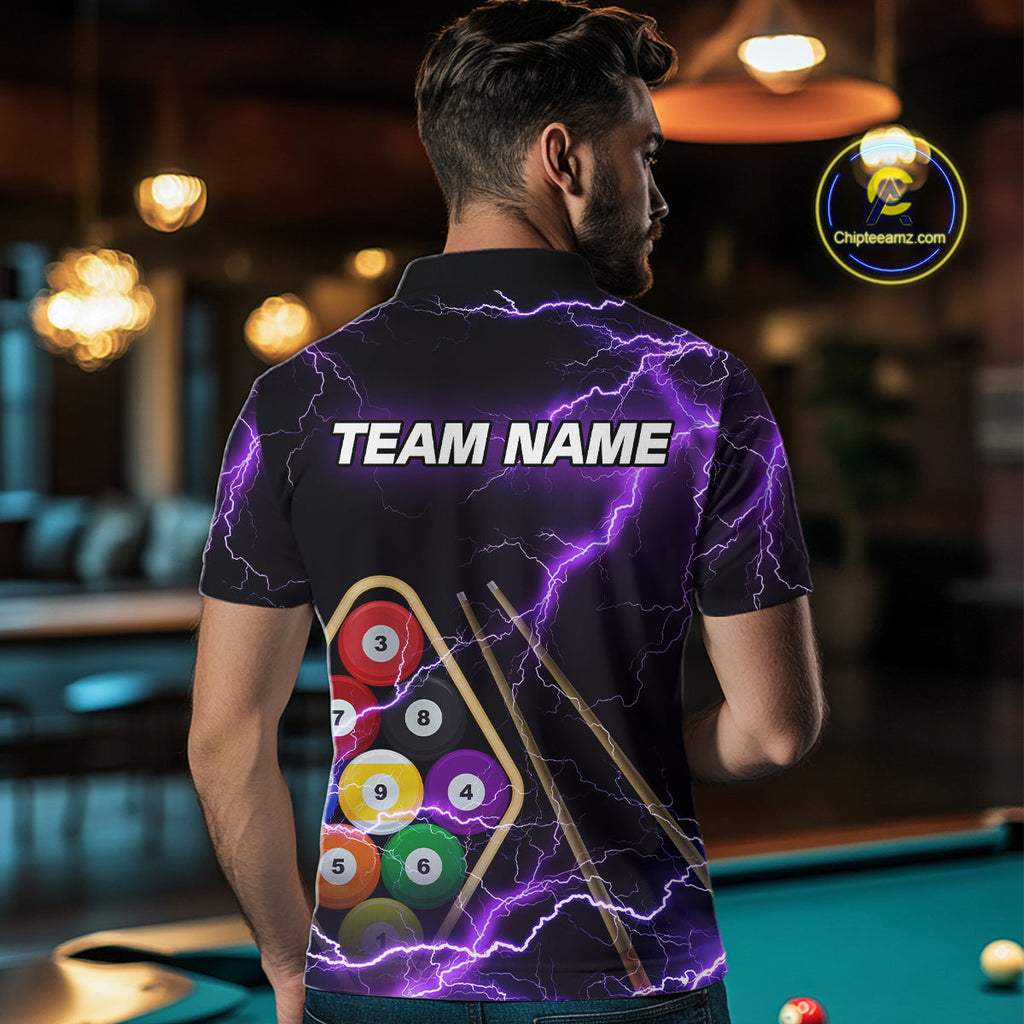 Purple 9 Ball Thunder Lightning Billiard Shirts Custom Pool Team Jersey Polo & 1/4 Zip