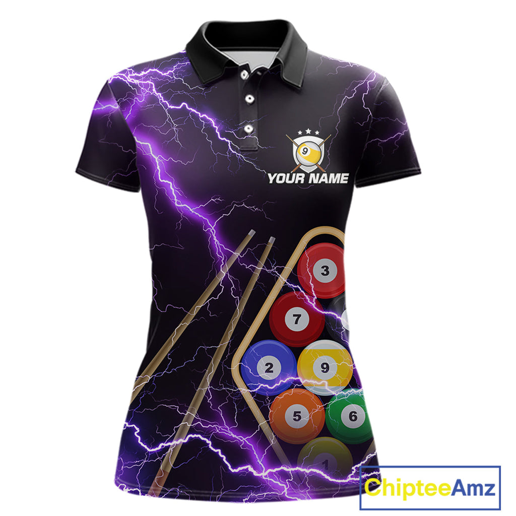 Purple 9 Ball Thunder Lightning Billiard Shirts Custom Pool Team Jersey Polo & 1/4 Zip