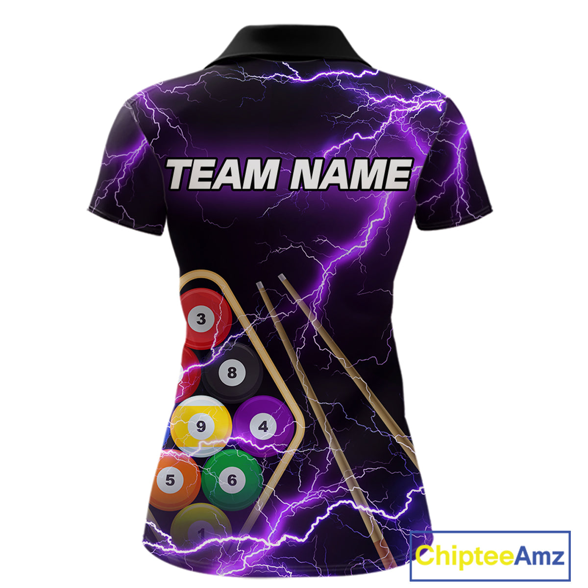 Purple 9 Ball Thunder Lightning Billiard Shirts Custom Pool Team Jersey Polo & 1/4 Zip