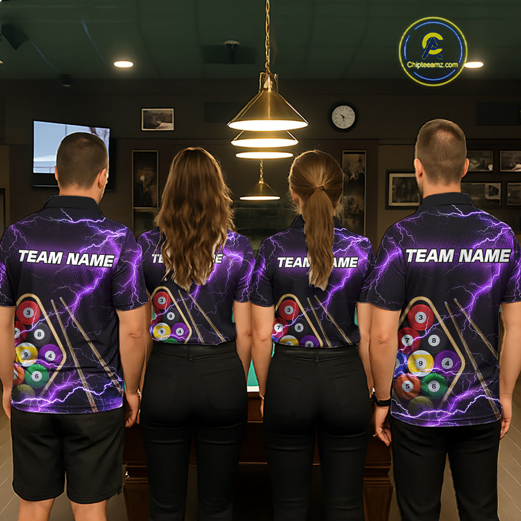 Purple 9 Ball Thunder Lightning Billiard Shirts Custom Pool Team Jersey Polo & 1/4 Zip