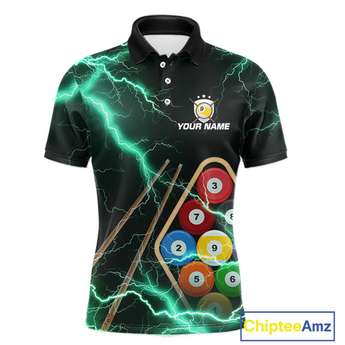 Turquoise 9 Ball Thunder Lightning Billiard Shirts Custom Pool Team Jersey Polo & 1/4 Zip