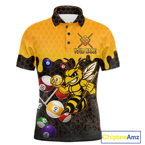 Custom Yellow Black Funny Bee 9 Ball Billiard Shirt, Pool Team Jersey Polo & 1/4 Zip