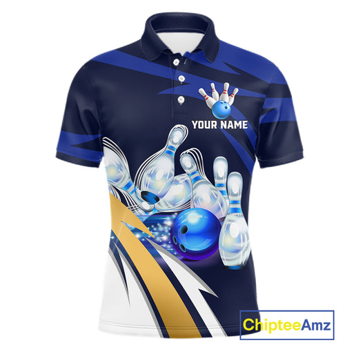 Personalized Blue Strike Ball Bowling Shirt Custom Team Bowling Jersey Polo & 1/4 Zip