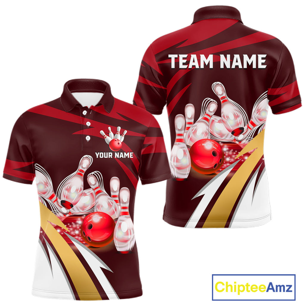 Personalized Red Strike Ball Bowling Shirt Custom Team Bowling Jersey Polo & 1/4 Zip