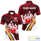 Personalized Red Strike Ball Bowling Shirt Custom Team Bowling Jersey Polo & 1/4 Zip