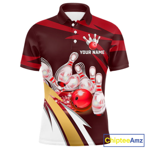Personalized Red Strike Ball Bowling Shirt Custom Team Bowling Jersey Polo & 1/4 Zip