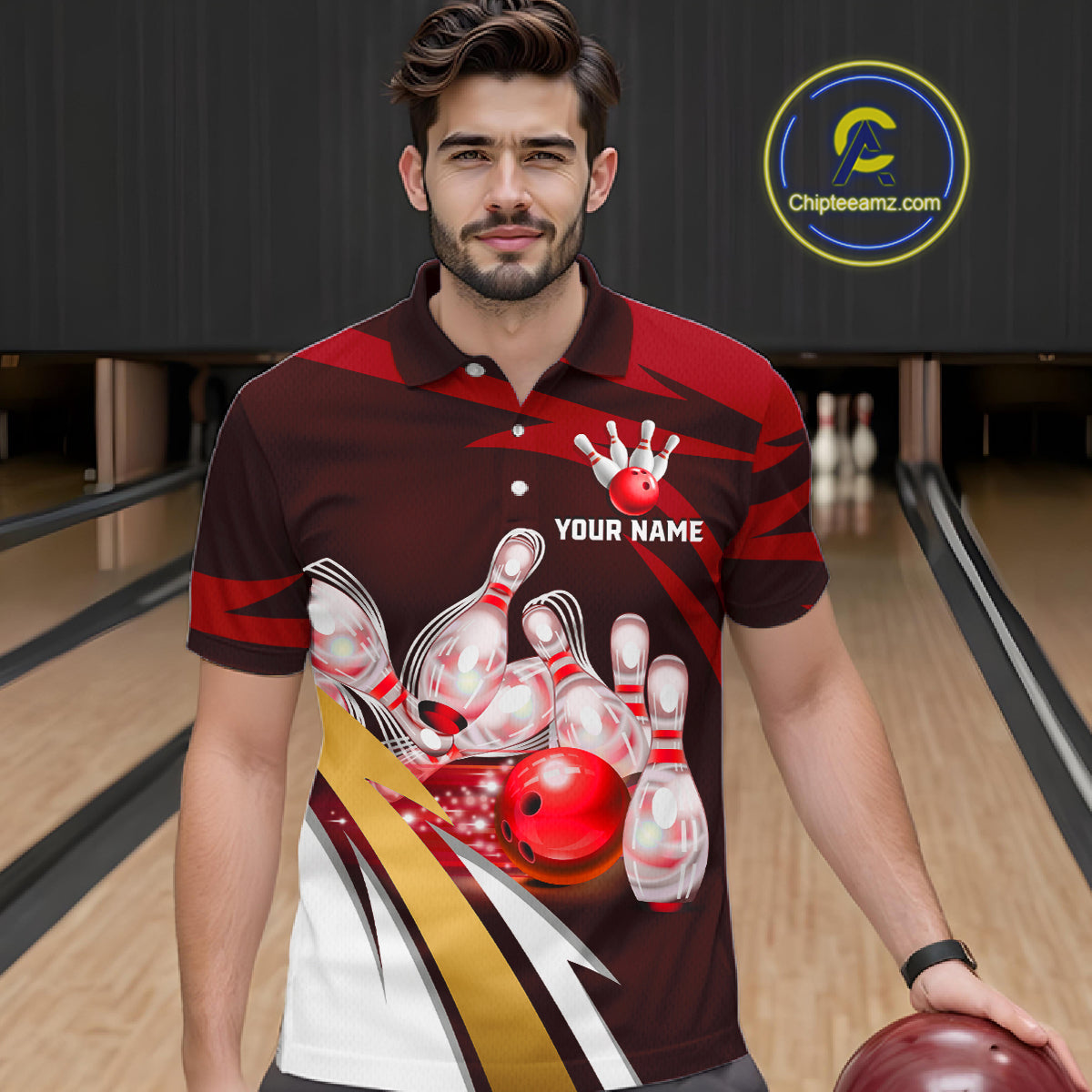 Personalized Red Strike Ball Bowling Shirt Custom Team Bowling Jersey Polo & 1/4 Zip