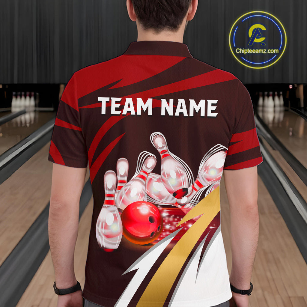 Personalized Red Strike Ball Bowling Shirt Custom Team Bowling Jersey Polo & 1/4 Zip