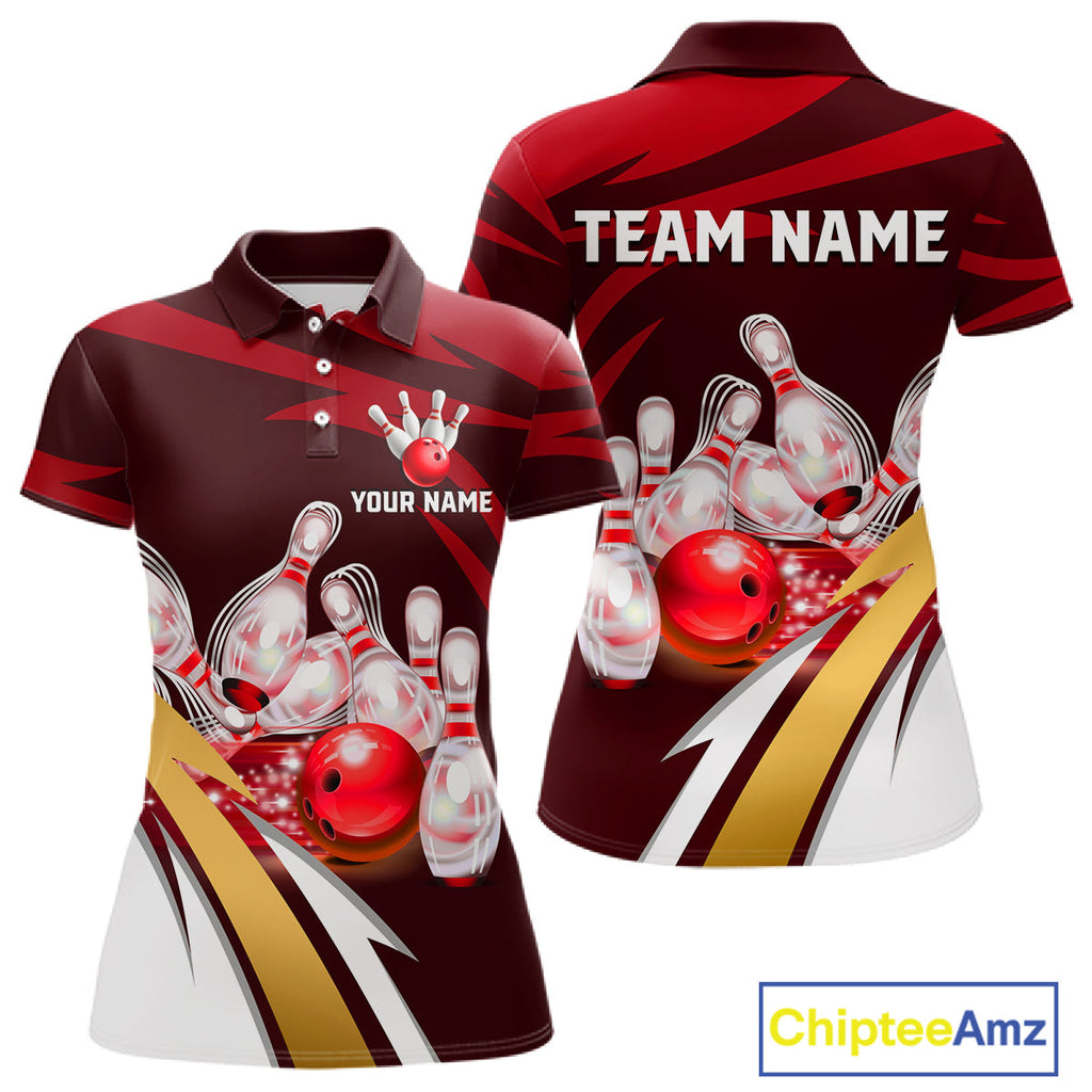 Personalized Red Strike Ball Bowling Shirt Custom Team Bowling Jersey Polo & 1/4 Zip