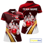 Personalized Red Strike Ball Bowling Shirt Custom Team Bowling Jersey Polo & 1/4 Zip