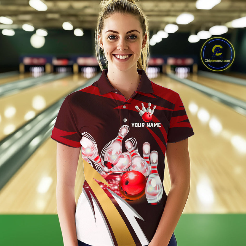 Personalized Red Strike Ball Bowling Shirt Custom Team Bowling Jersey Polo & 1/4 Zip