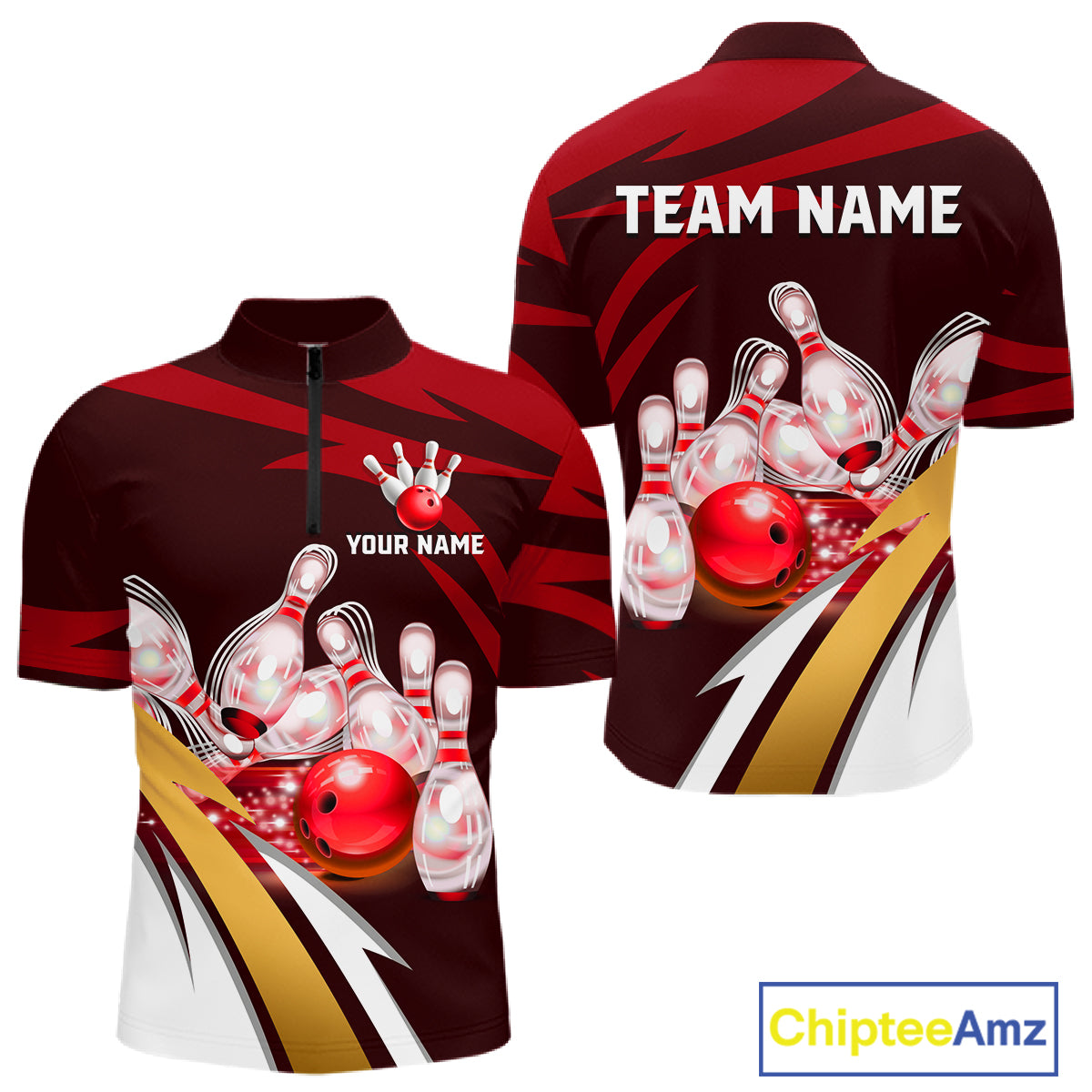 Personalized Red Strike Ball Bowling Shirt Custom Team Bowling Jersey Polo & 1/4 Zip