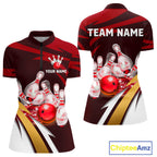 Personalized Red Strike Ball Bowling Shirt Custom Team Bowling Jersey Polo & 1/4 Zip