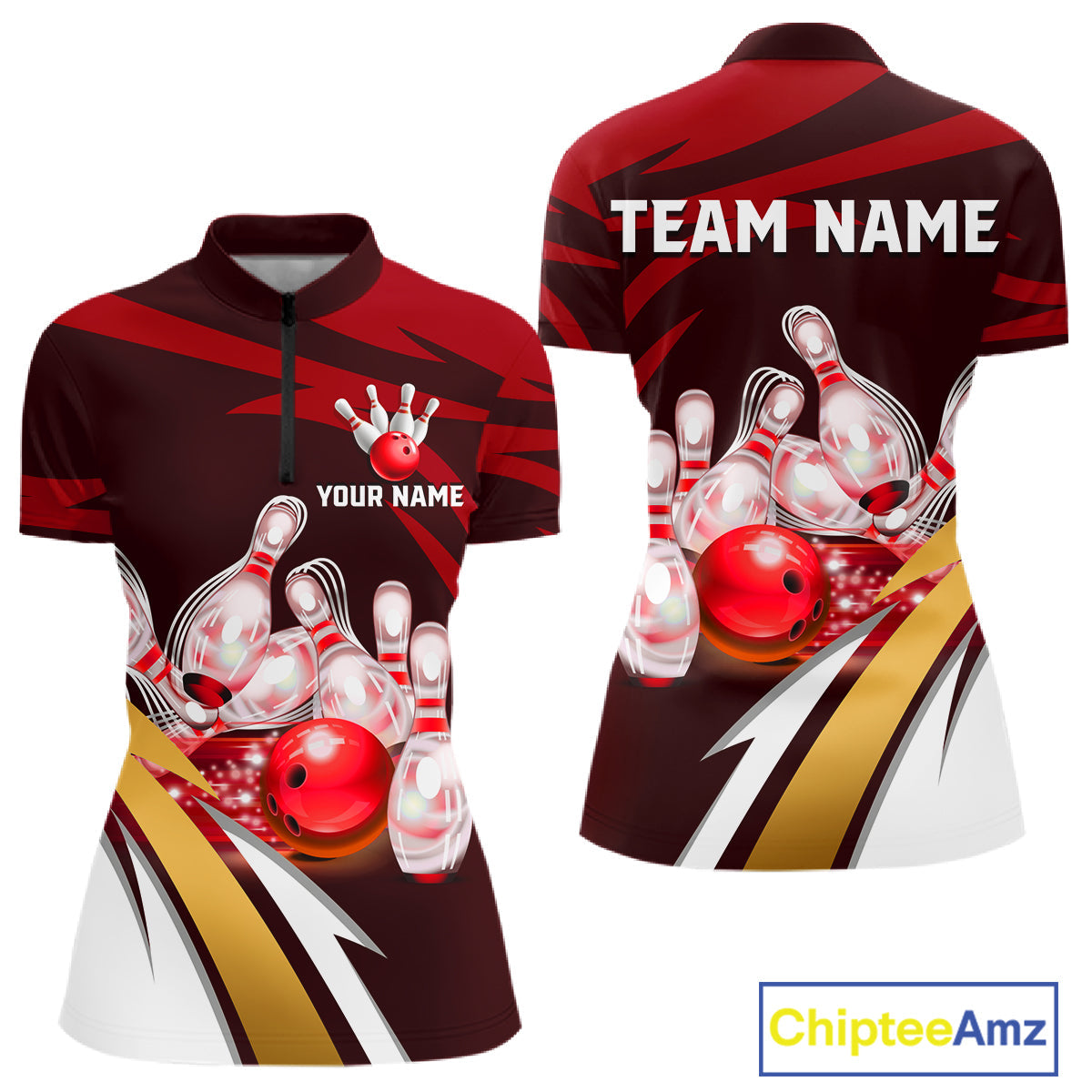 Personalized Red Strike Ball Bowling Shirt Custom Team Bowling Jersey Polo & 1/4 Zip