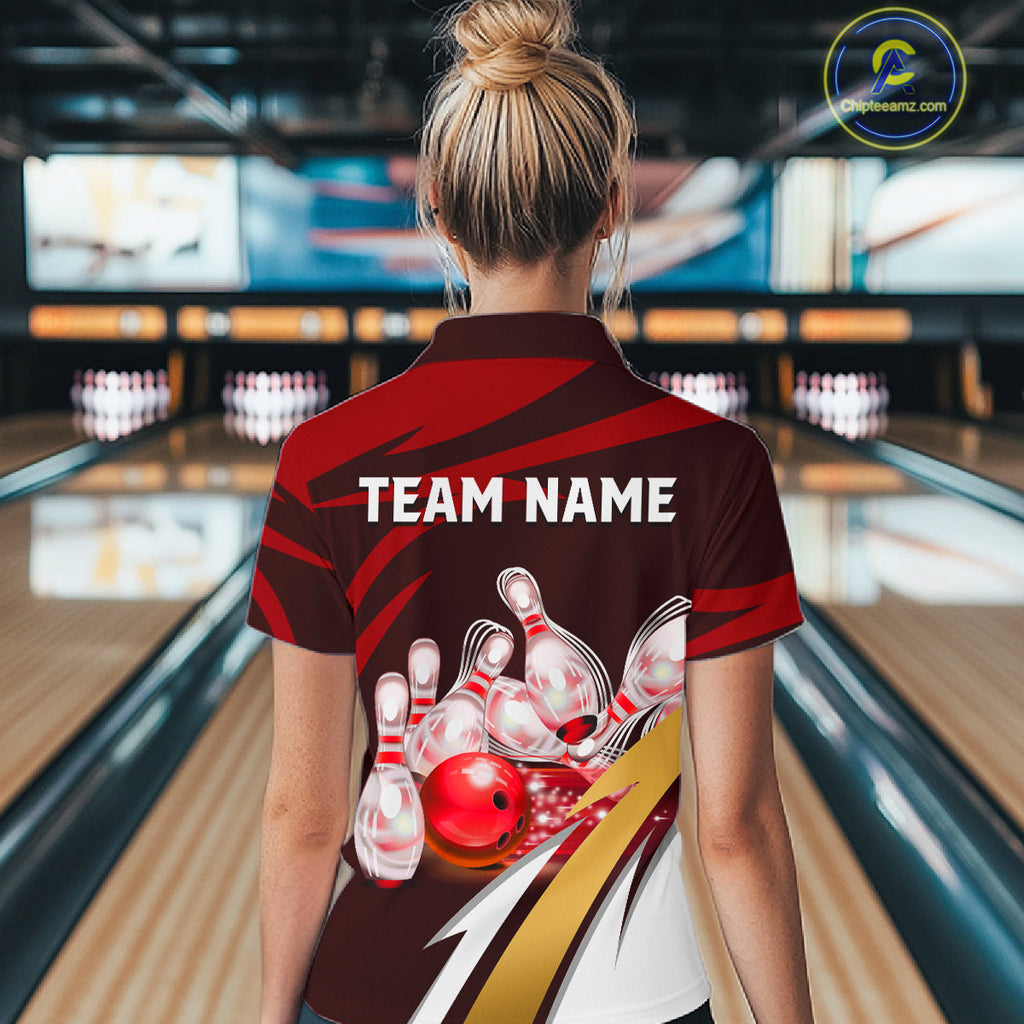 Personalized Red Strike Ball Bowling Shirt Custom Team Bowling Jersey Polo & 1/4 Zip
