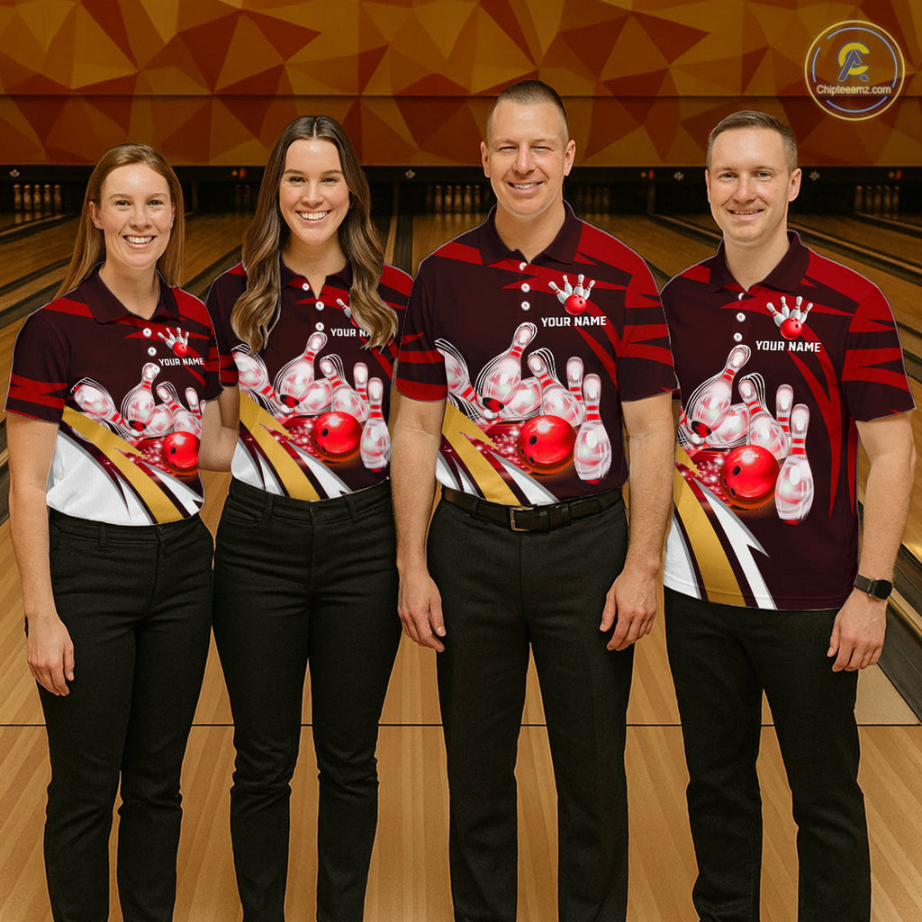Personalized Red Strike Ball Bowling Shirt Custom Team Bowling Jersey Polo & 1/4 Zip