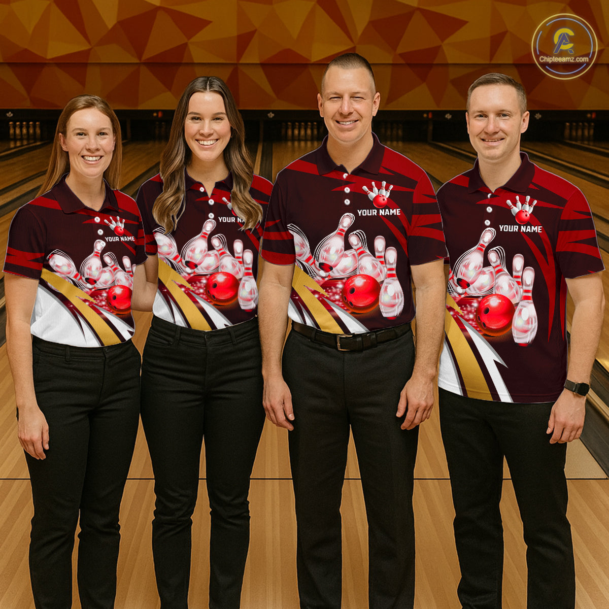 Personalized Red Strike Ball Bowling Shirt Custom Team Bowling Jersey Polo & 1/4 Zip