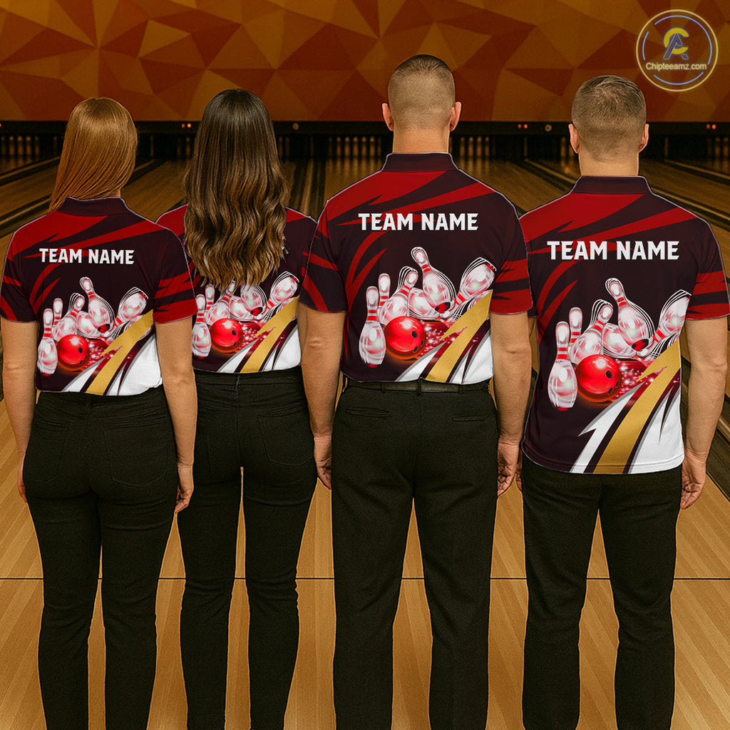 Personalized Red Strike Ball Bowling Shirt Custom Team Bowling Jersey Polo & 1/4 Zip