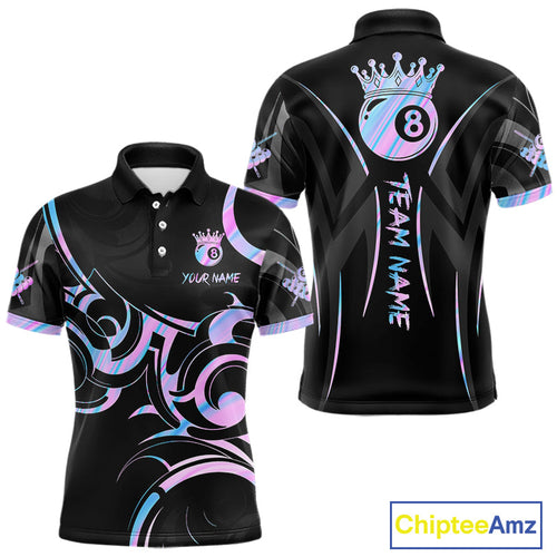 Black And Holographic 8 Ball Pool Crown Tribal Billiard Shirt Custom Pool Team Jersey