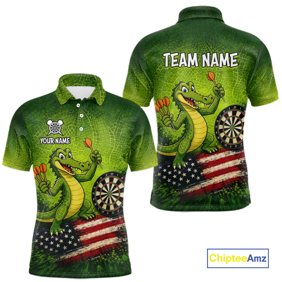 Green Funny Alligator US Flag Darts Shirt Custom Darts Team Jersey Personalized Darts Gift