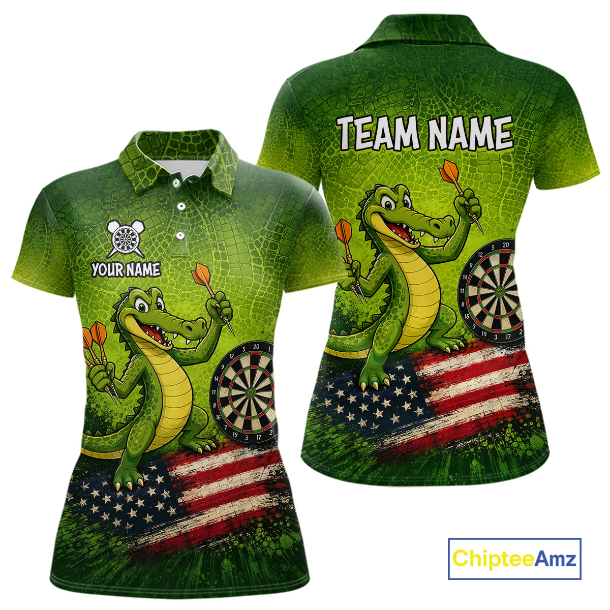 Green Funny Alligator US Flag Darts Shirt Custom Darts Team Jersey Personalized Darts Gift