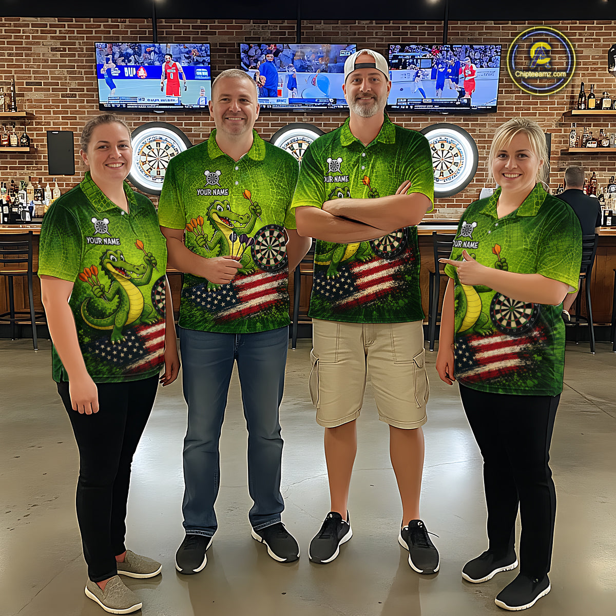 Green Funny Alligator US Flag Darts Shirt Custom Darts Team Jersey Personalized Darts Gift