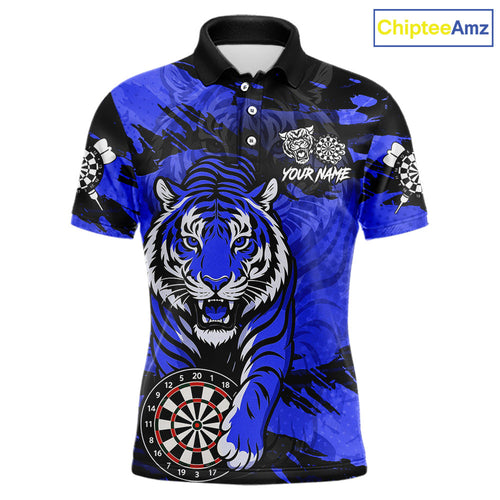 Personalized Blue Dartboard Tiger Darts Shirt Custom Darts Jersey Team Polo & 1/4 Zip
