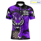 Personalized Purple Dartboard Tiger Darts Shirt Custom Darts Jersey Team Polo & 1/4 Zip
