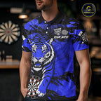 Personalized Blue Dartboard Tiger Darts Shirt Custom Darts Jersey Team Polo & 1/4 Zip