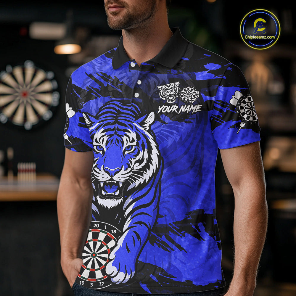 Personalized Blue Dartboard Tiger Darts Shirt Custom Darts Jersey Team Polo & 1/4 Zip